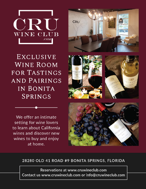 Cru Wine Club - Wine Tasting Events in the Naples area - Proud Member of Luxury Chamber of Commerce - Wine Tasting Event in Bonita Springs Saturday August 14th 2021, Sonoma Vintages and Charcuterie $25 per person