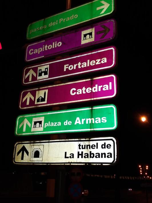 Cuban Streetsign - Paseo del Prado, Capitolio, Fortaleza, Catedra, Plaza de Armas and Tunel de la Habana - travel to Cuba 2020 from the USA - Florida Jet Blue