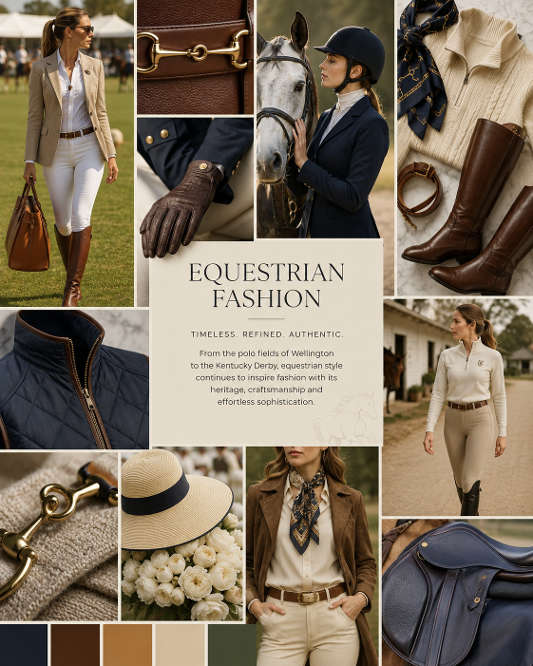 Luxury fashion houses have also embraced horse-inspired details more aggressively than ever before. Horsebit hardware, saddle-style handbags, riding boots, cropped jackets, leather trim, and structured silhouettes now appear throughout seasonal collections. Designers understand that equestrian fashion represents more than clothing — it represents a lifestyle associated with discipline, travel, exclusivity, and legacy.